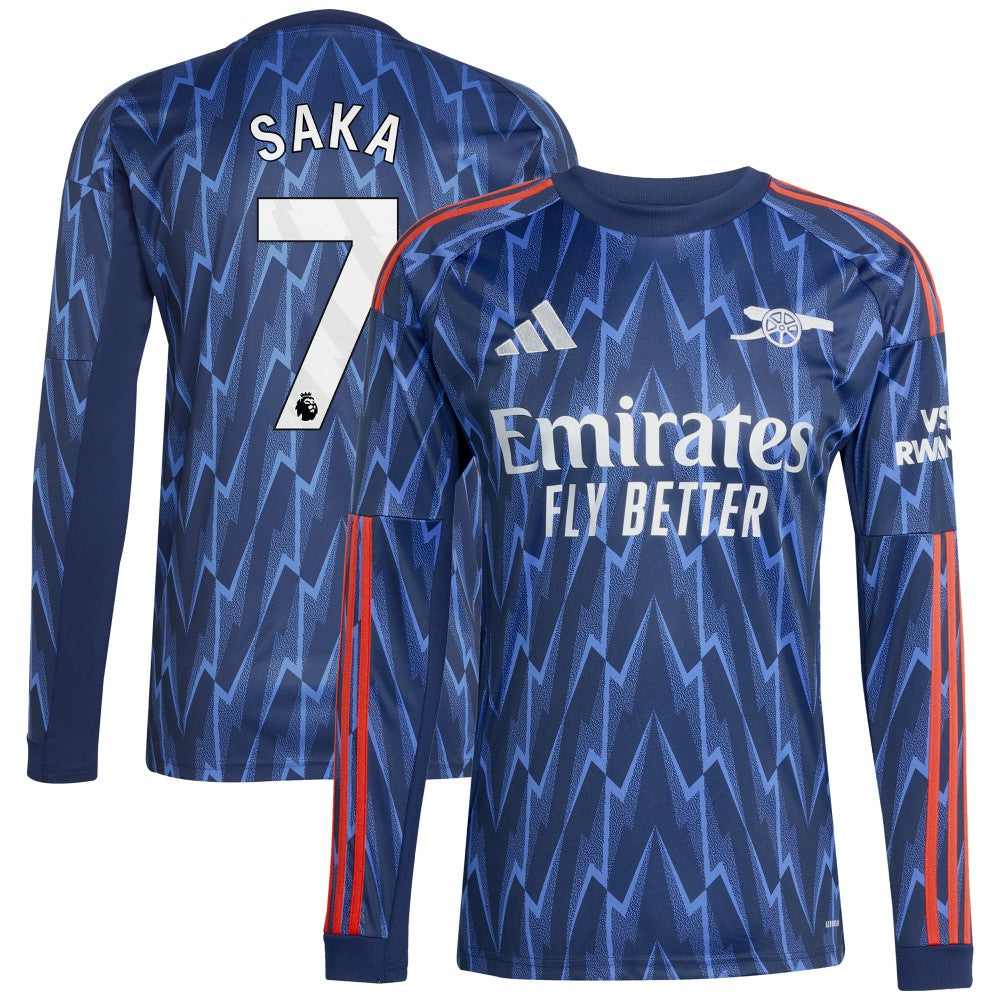 Bukayo Saka Arsenal 2025/26 Away Replica Long Sleeve Player Jersey - Adidas Blue