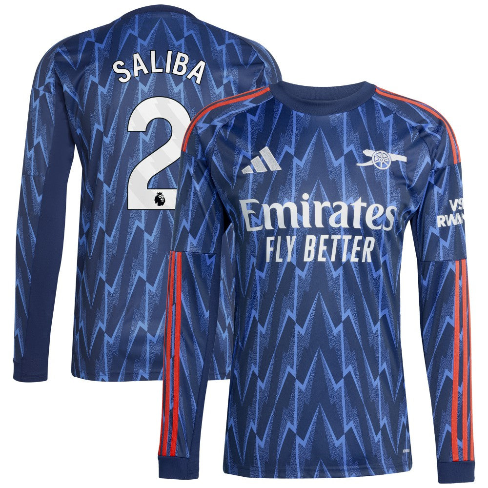William Saliba Arsenal 2025/26 Away Replica Long Sleeve Player Jersey - Adidas Blue