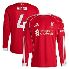 Virgil van Dijk Liverpool 2025/26 Home Replica Long Sleeve Jersey - Adidas Red