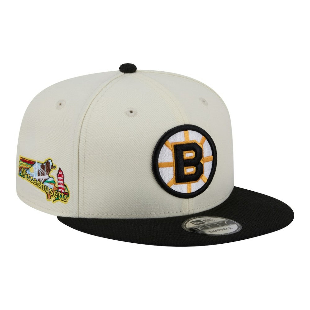 NHL White/Black Boston Bruins New Era Injection Localized Two-Tone 9FIFTY Snapback Hat