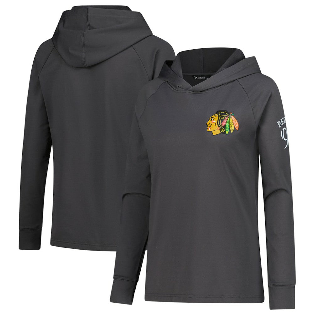 NHL Charcoal Connor Bedard Chicago Blackhawks Levelwear Women's Impression Name & Number Raglan Hoodie