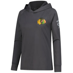 NHL Charcoal Connor Bedard Chicago Blackhawks Levelwear Women's Impression Name & Number Raglan Hoodie