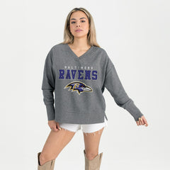 Gameday Couture Women's French Terry V-Neck Pullover Sweatshirt - Baltimore Ravens