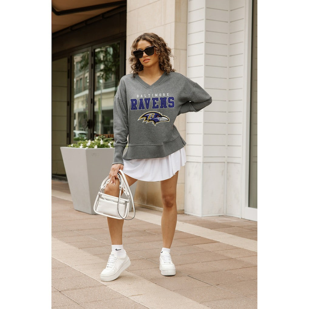 Gameday Couture Women's French Terry V-Neck Pullover Sweatshirt - Baltimore Ravens