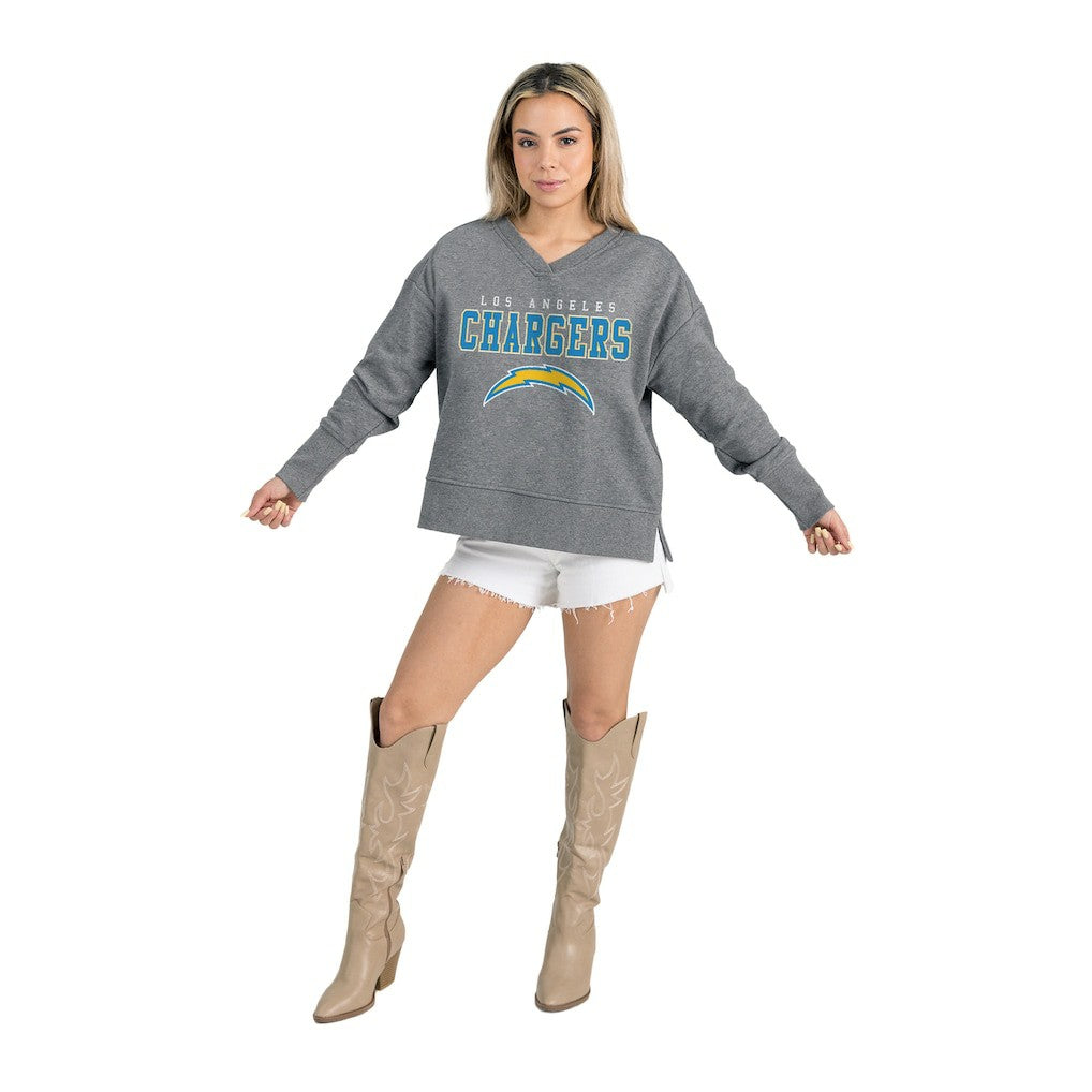 Gameday Couture Women's French Terry V-Neck Pullover Sweatshirt - Los Angeles Chargers