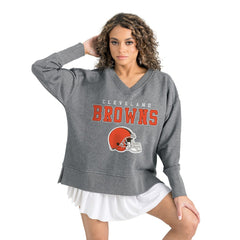 Gameday Couture Women's French Terry V-Neck Pullover Sweatshirt - Cleveland Browns