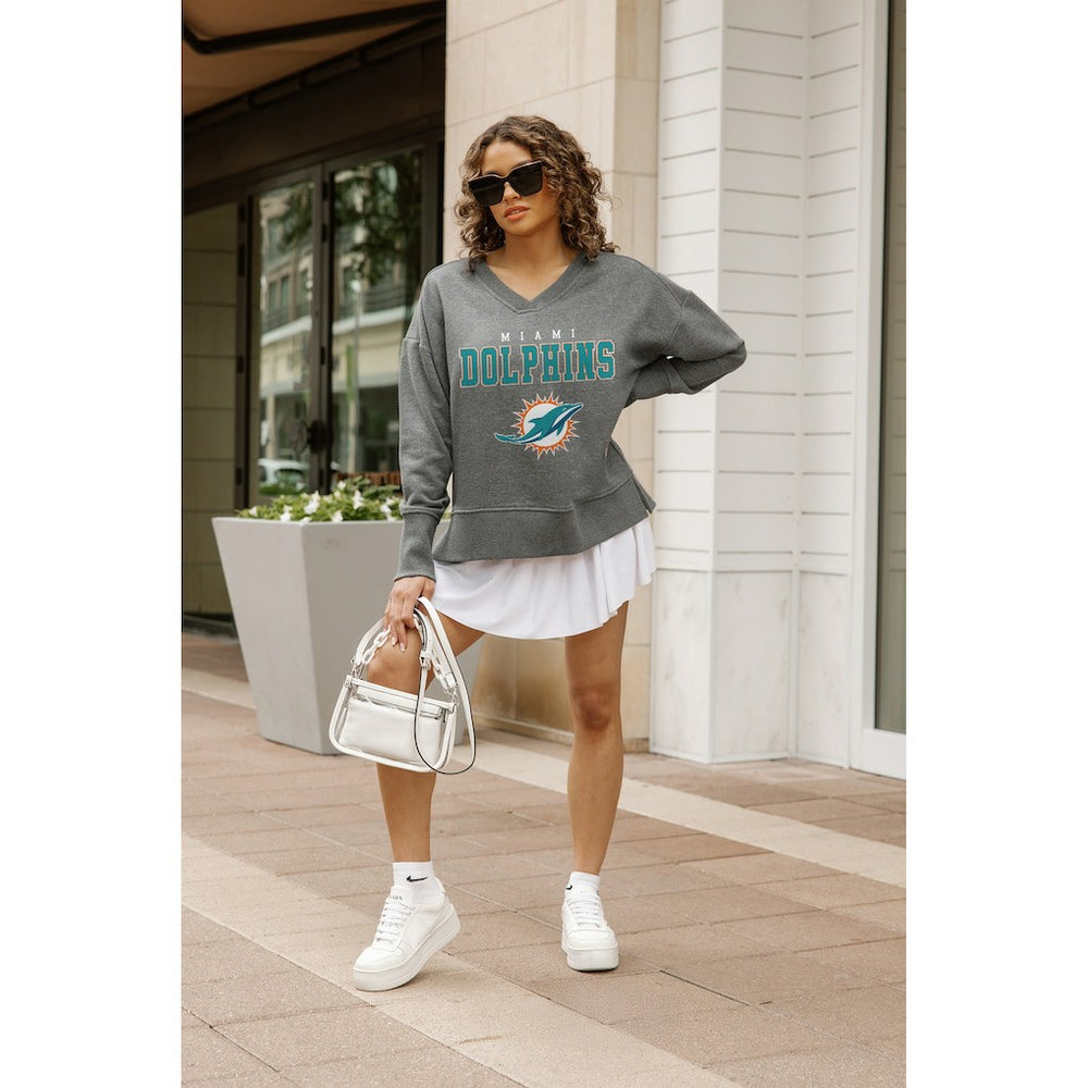Gameday Couture Women's French Terry V-Neck Pullover Sweatshirt - Miami Dolphins