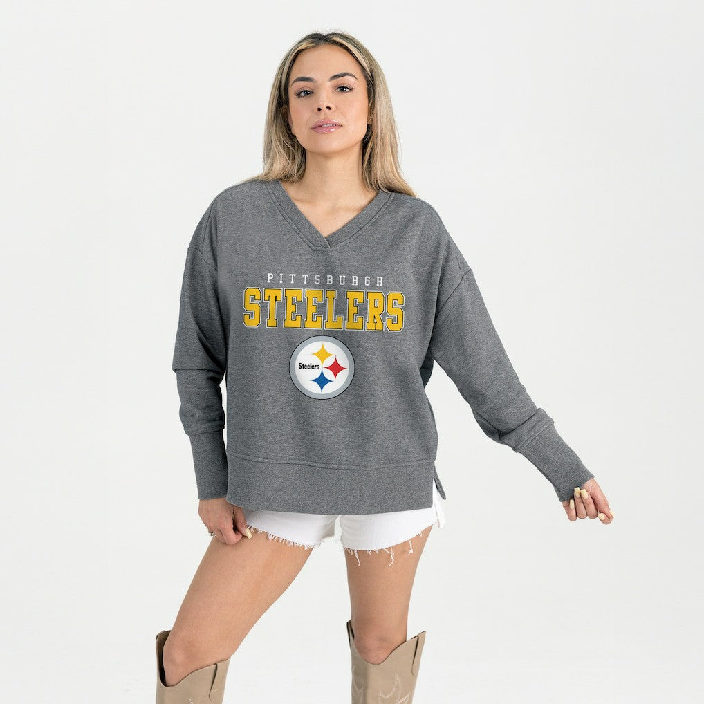 Gameday Couture Women's French Terry V-Neck Pullover Sweatshirt - Pittsburgh Steelers