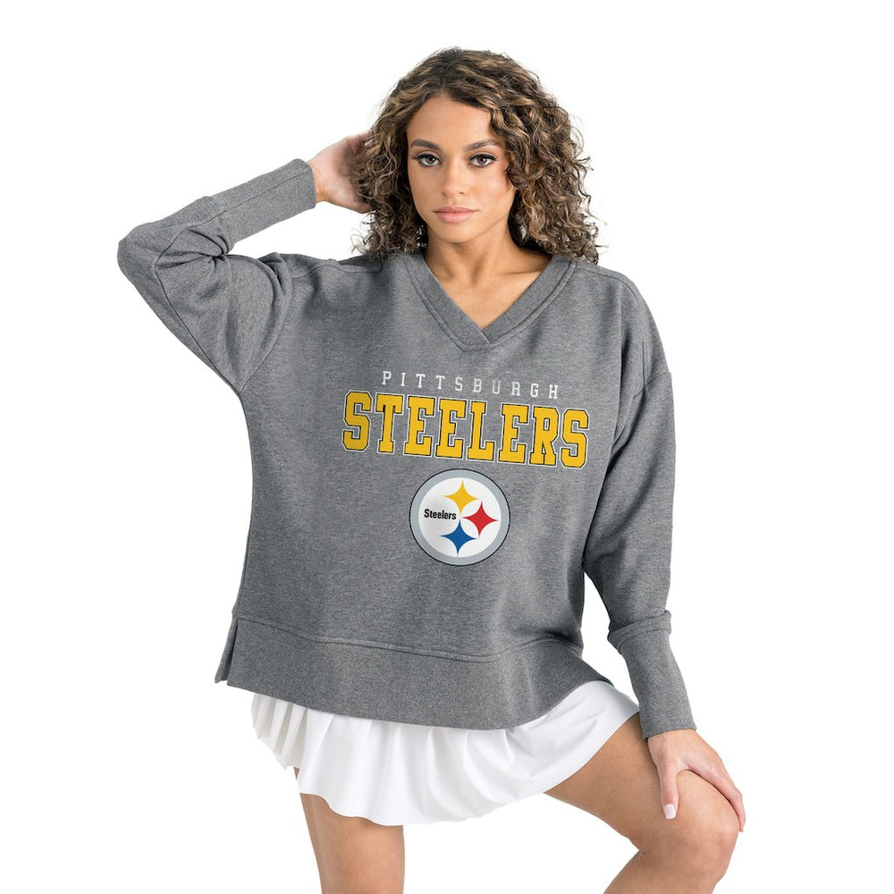 Gameday Couture Women's French Terry V-Neck Pullover Sweatshirt - Pittsburgh Steelers