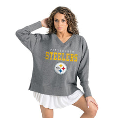Gameday Couture Women's French Terry V-Neck Pullover Sweatshirt - Pittsburgh Steelers
