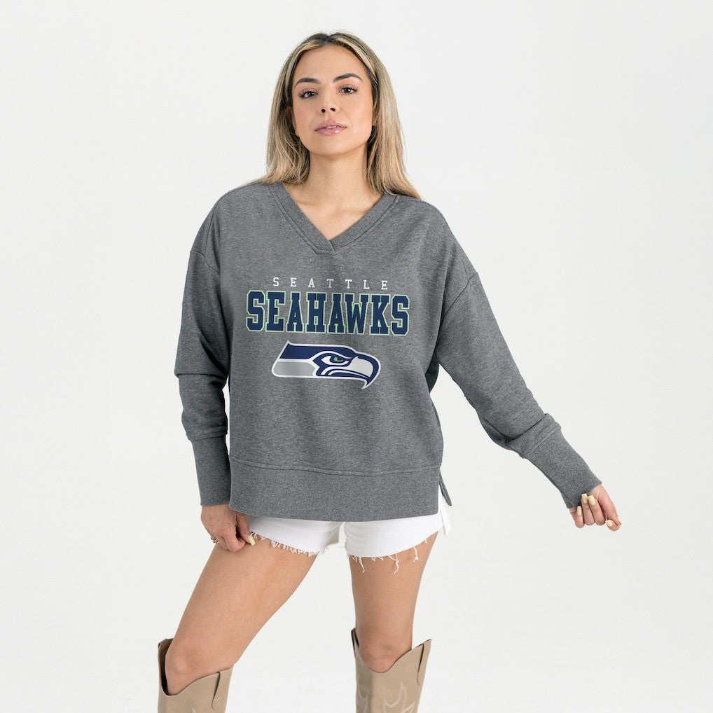 Gameday Couture Women's French Terry V-Neck Pullover Sweatshirt - Seattle Seahawks