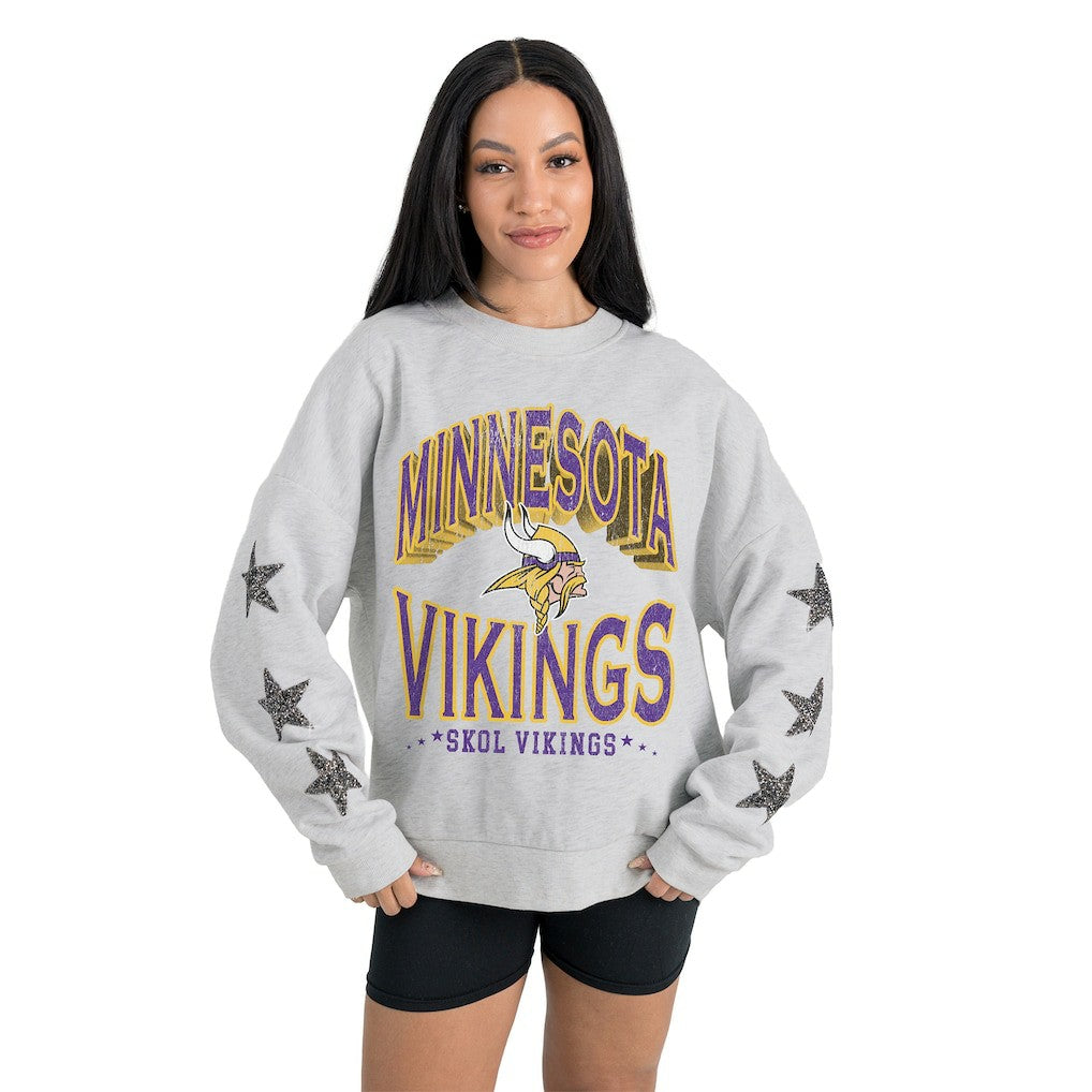 Gameday Couture Women's Resilience Relaxed Rhinestone Pullover Sweatshirt - Minnesota Vikings