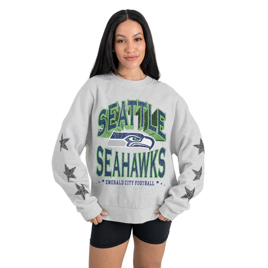 Gameday Couture Women's Resilience Relaxed Rhinestone Pullover Sweatshirt - Seattle Seahawks