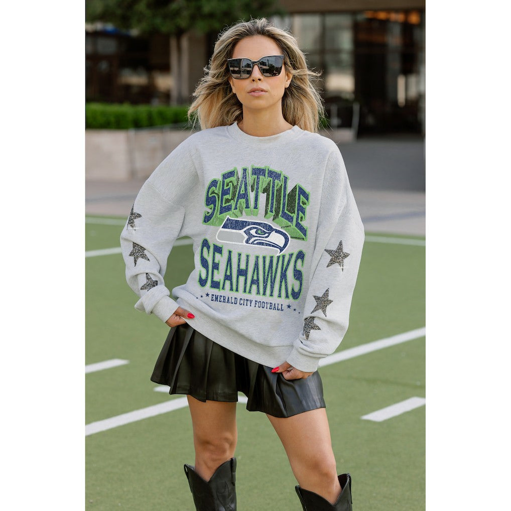 Gameday Couture Women's Resilience Relaxed Rhinestone Pullover Sweatshirt - Seattle Seahawks