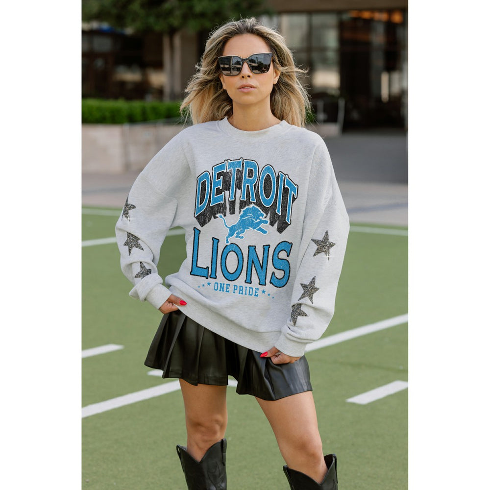 Gameday Couture Women's Resilience Relaxed Rhinestone Pullover Sweatshirt - Detroit Lions