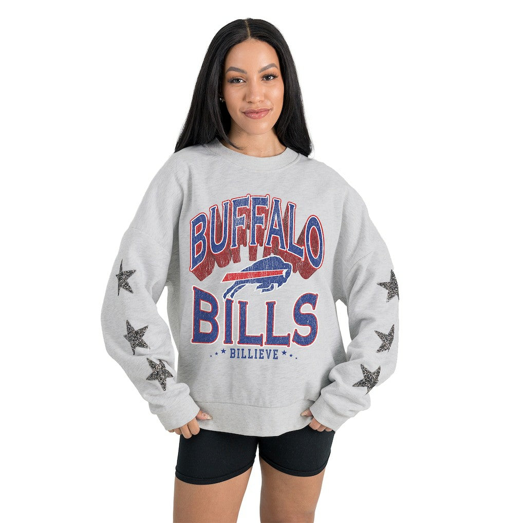 Gameday Couture Women's Resilience Relaxed Rhinestone Pullover Sweatshirt - Buffalo Bills