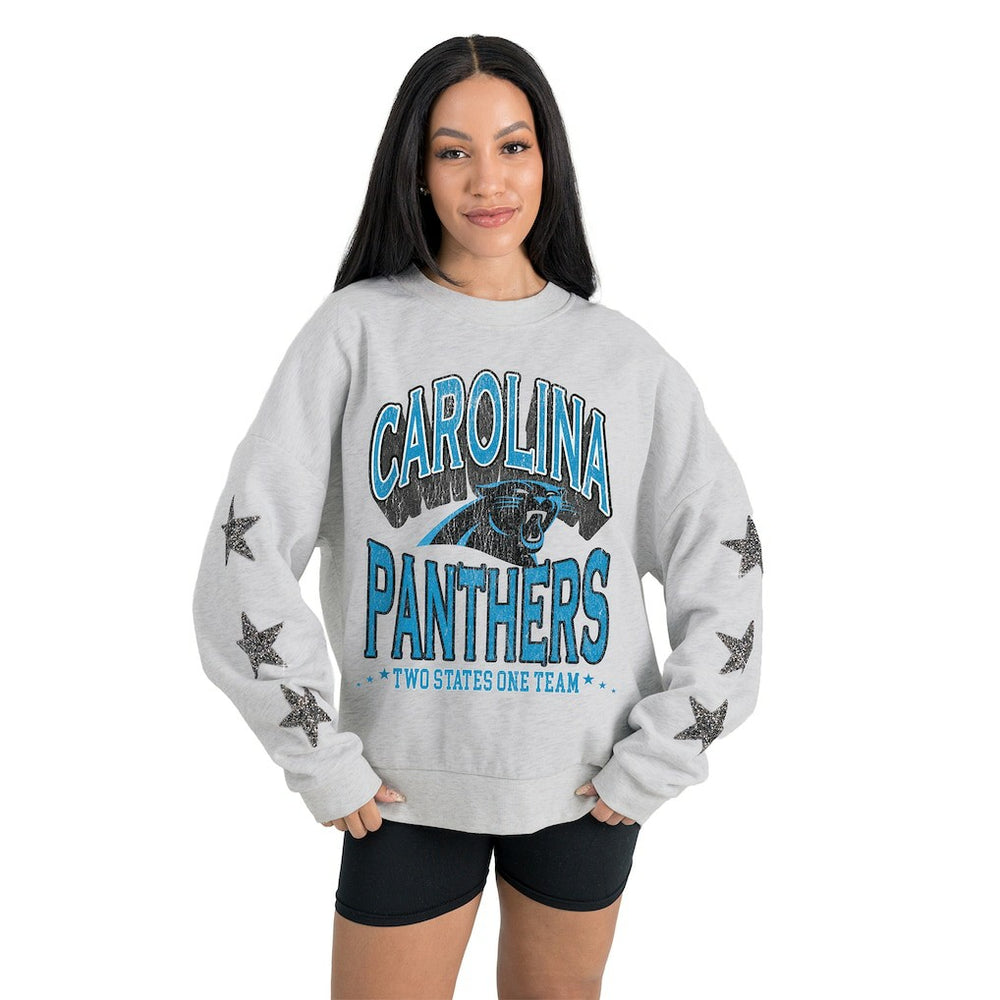 Gameday Couture Women's Resilience Relaxed Rhinestone Pullover Sweatshirt - Carolina Panthers