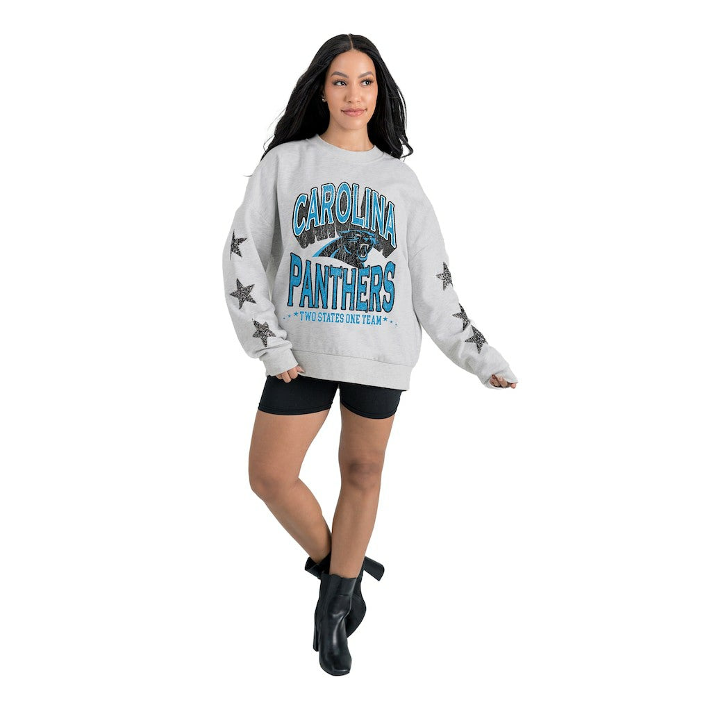 Gameday Couture Women's Resilience Relaxed Rhinestone Pullover Sweatshirt - Carolina Panthers