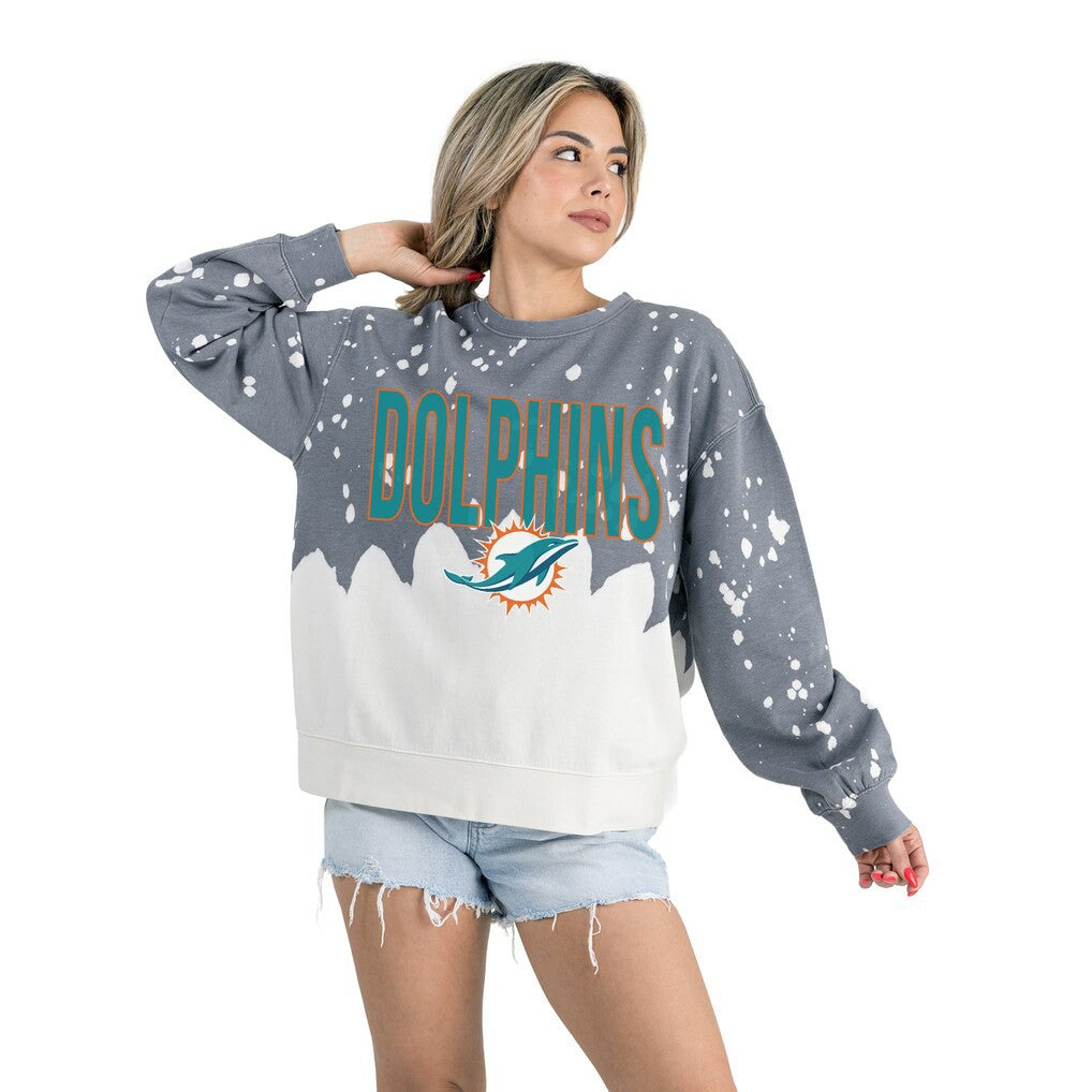 Gameday Couture Women's Oversized Faded Wash Tri-Blend Pullover Sweatshirt - Miami Dolphins
