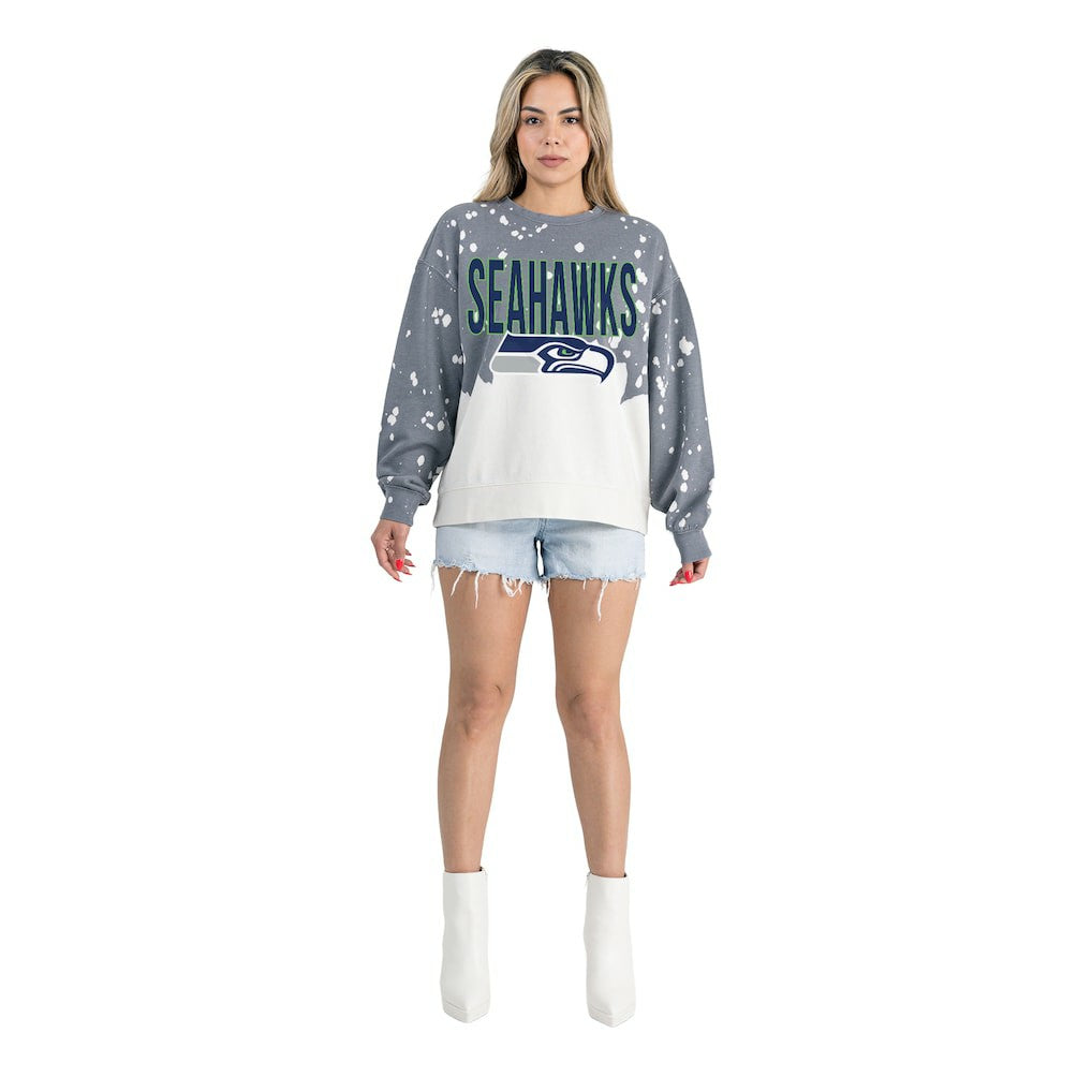 Gameday Couture Women's Oversized Faded Wash Tri-Blend Pullover Sweatshirt - Seattle Seahawks