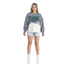 Gameday Couture Women's Oversized Faded Wash Tri-Blend Pullover Sweatshirt - Seattle Seahawks