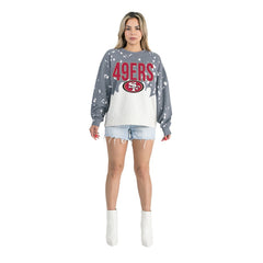 Gameday Couture Women's Oversized Faded Wash Tri-Blend Pullover Sweatshirt - San Francisco 49ers