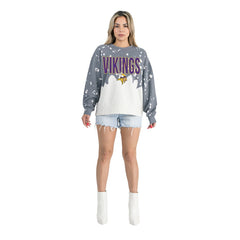 Gameday Couture Women's Oversized Faded Wash Tri-Blend Pullover Sweatshirt - Minnesota Vikings