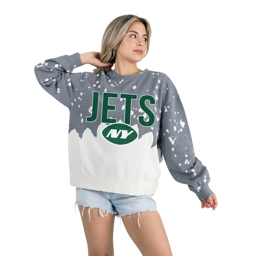 Gameday Couture Women's Oversized Faded Wash Tri-Blend Pullover Sweatshirt - New York Jets