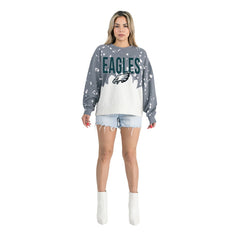 Gameday Couture Women's Oversized Faded Wash Tri-Blend Pullover Sweatshirt - Philadelphia Eagles