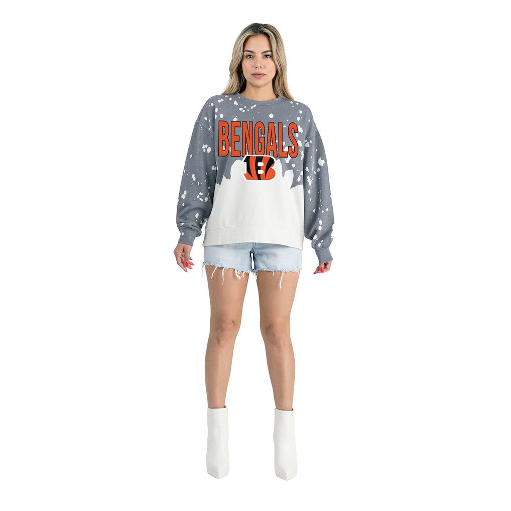 Gameday Couture Women's Oversized Faded Wash Tri-Blend Pullover Sweatshirt - Cincinnati Bengals
