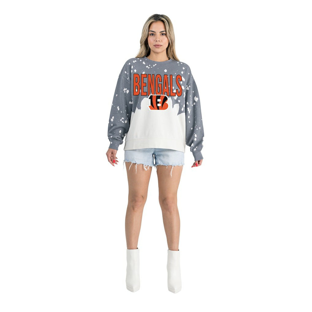 Gameday Couture Women's Oversized Faded Wash Tri-Blend Pullover Sweatshirt - Cincinnati Bengals