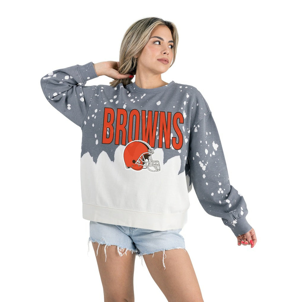 Gameday Couture Women's Oversized Faded Wash Tri-Blend Pullover Sweatshirt - Cleveland Browns
