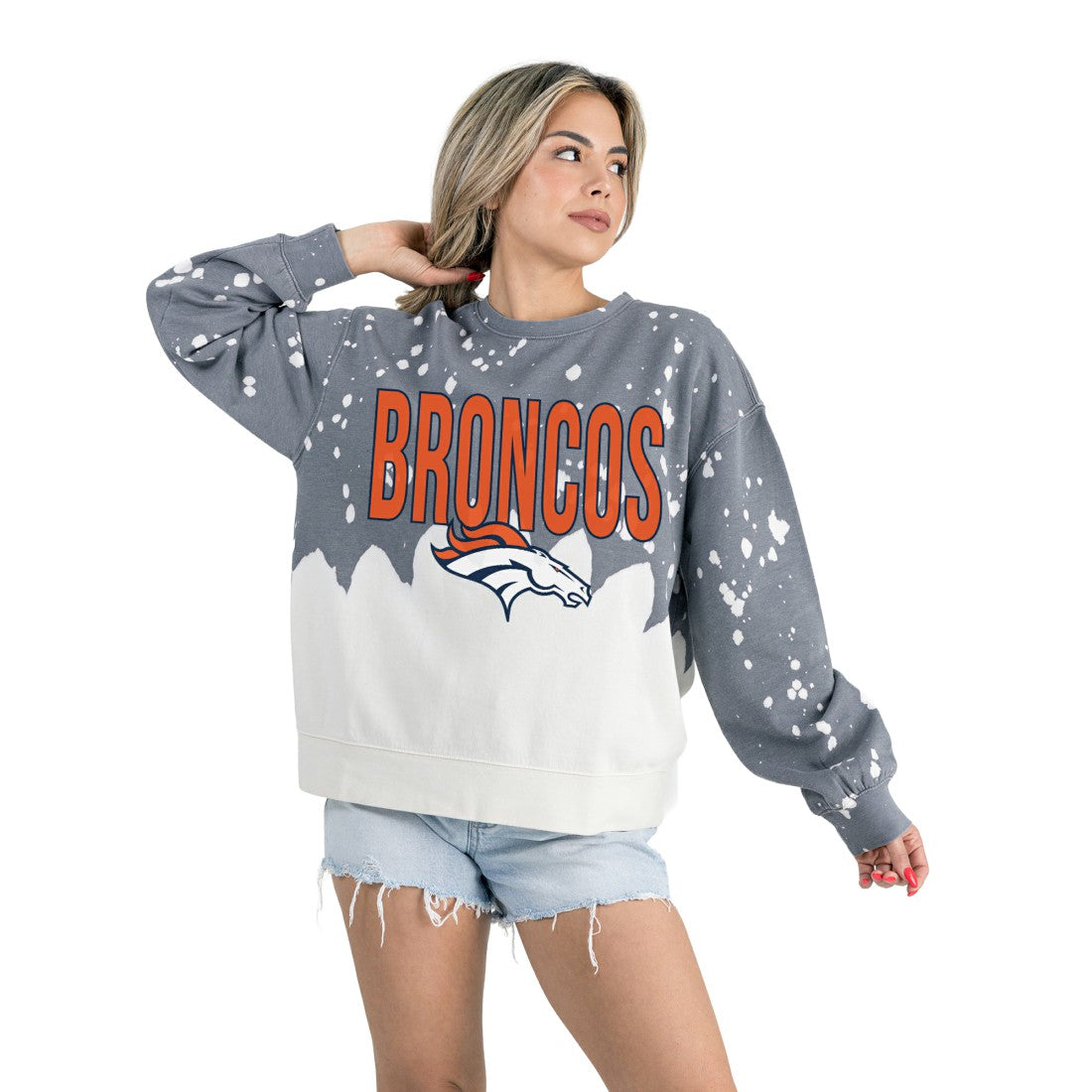 Gameday Couture Women's Oversized Faded Wash Tri-Blend Pullover Sweatshirt - Denver Broncos