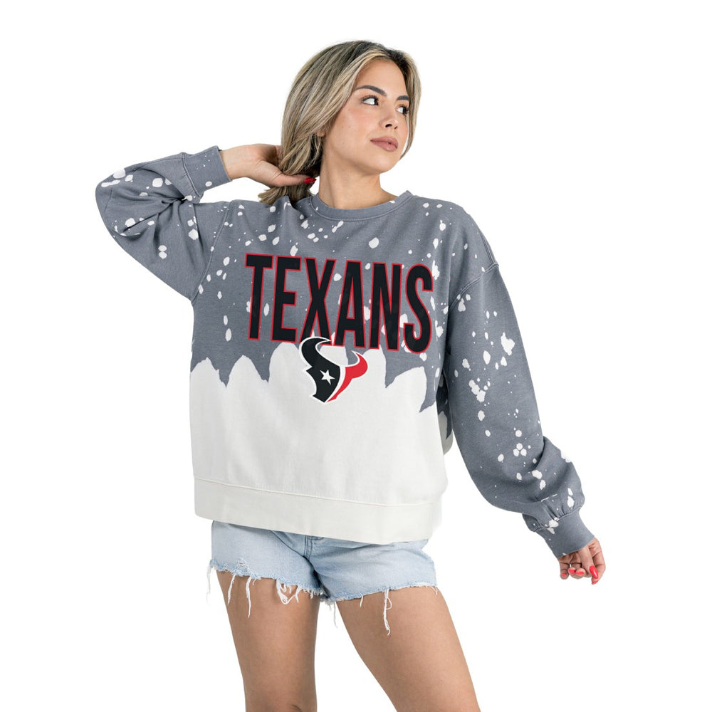 Gameday Couture Women's Oversized Faded Wash Tri-Blend Pullover Sweatshirt - Houston Texans