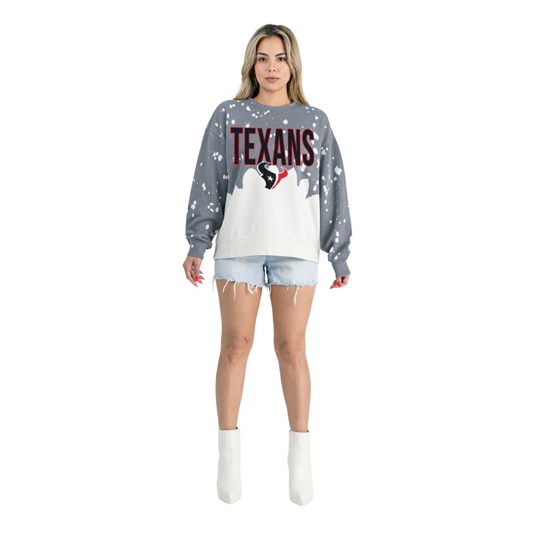 Gameday Couture Women's Oversized Faded Wash Tri-Blend Pullover Sweatshirt - Houston Texans