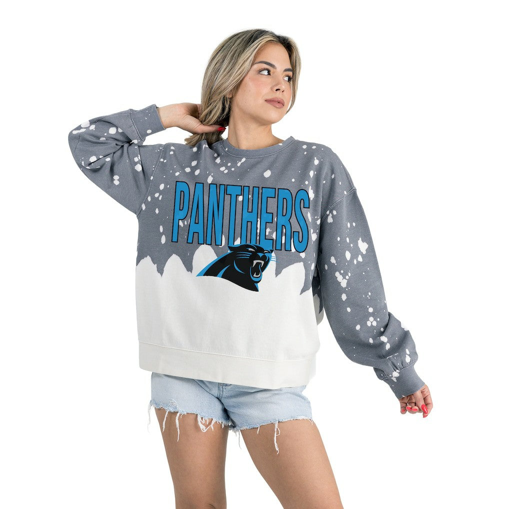 Gameday Couture Women's Oversized Faded Wash Tri-Blend Pullover Sweatshirt - Carolina Panthers