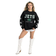 Gameday Couture Women's Velocity Relaxed Rhinestone Pullover Sweatshirt - New York Jets