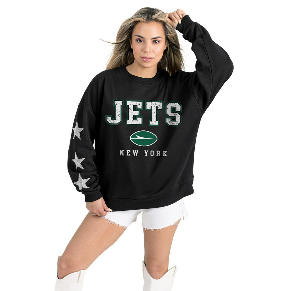 Gameday Couture Women's Velocity Relaxed Rhinestone Pullover Sweatshirt - New York Jets