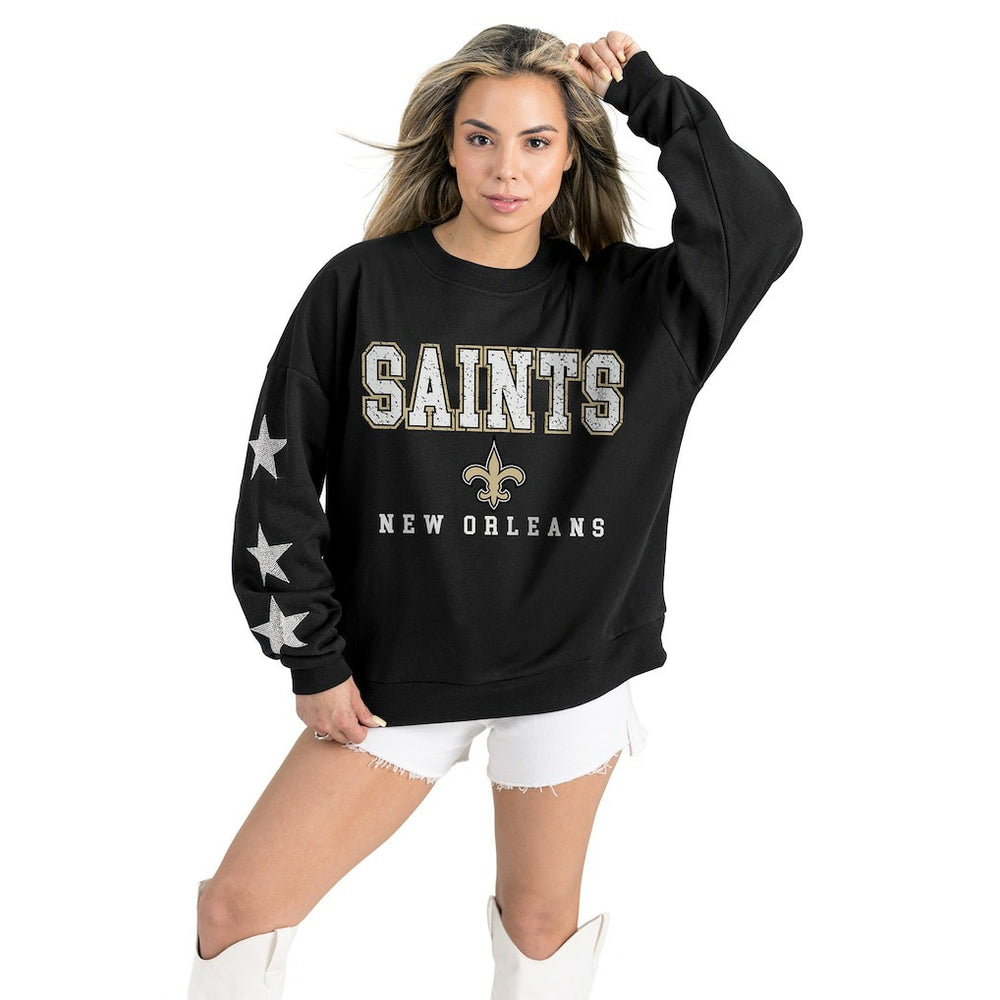 Gameday Couture Women's Velocity Relaxed Rhinestone Pullover Sweatshirt - New Orleans Saints