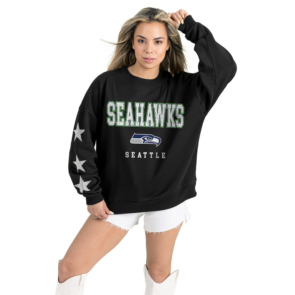 Gameday Couture Women's Velocity Relaxed Rhinestone Pullover Sweatshirt - Seattle Seahawks