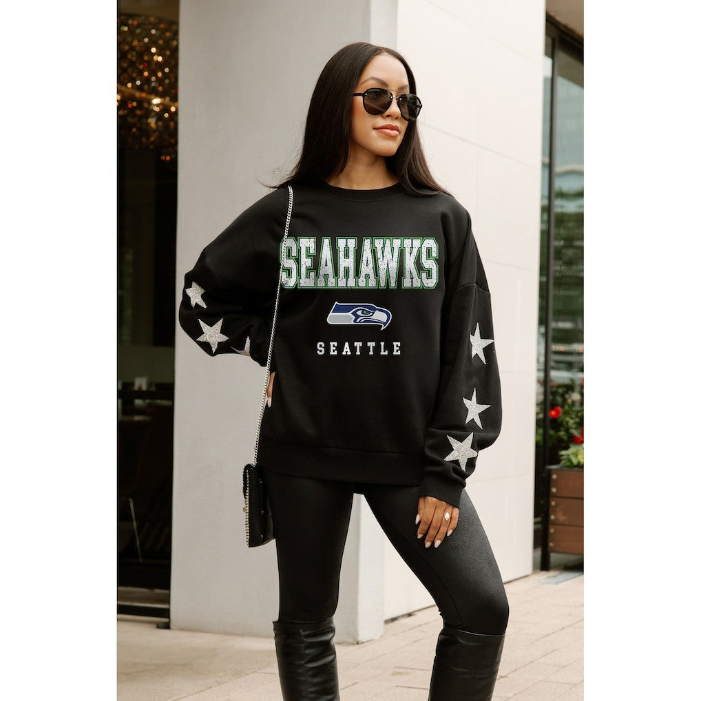 Gameday Couture Women's Velocity Relaxed Rhinestone Pullover Sweatshirt - Seattle Seahawks