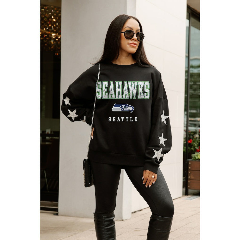 Gameday Couture Women's Velocity Relaxed Rhinestone Pullover Sweatshirt - Seattle Seahawks