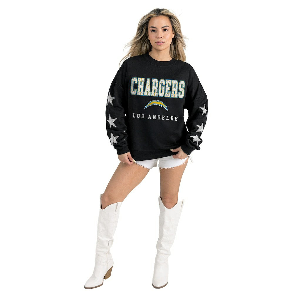 Gameday Couture Women's Velocity Relaxed Rhinestone Pullover Sweatshirt - Los Angeles Chargers
