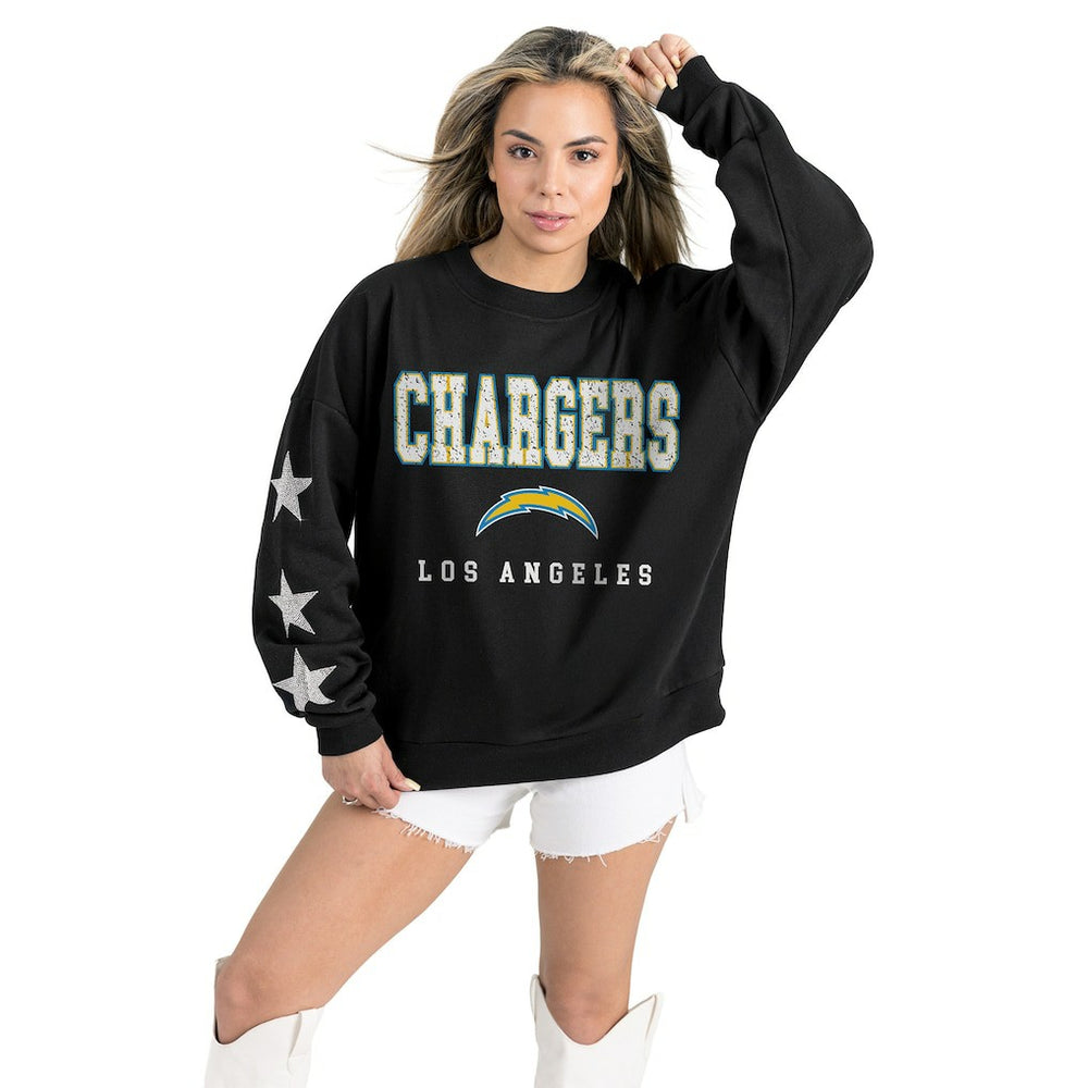 Gameday Couture Women's Velocity Relaxed Rhinestone Pullover Sweatshirt - Los Angeles Chargers