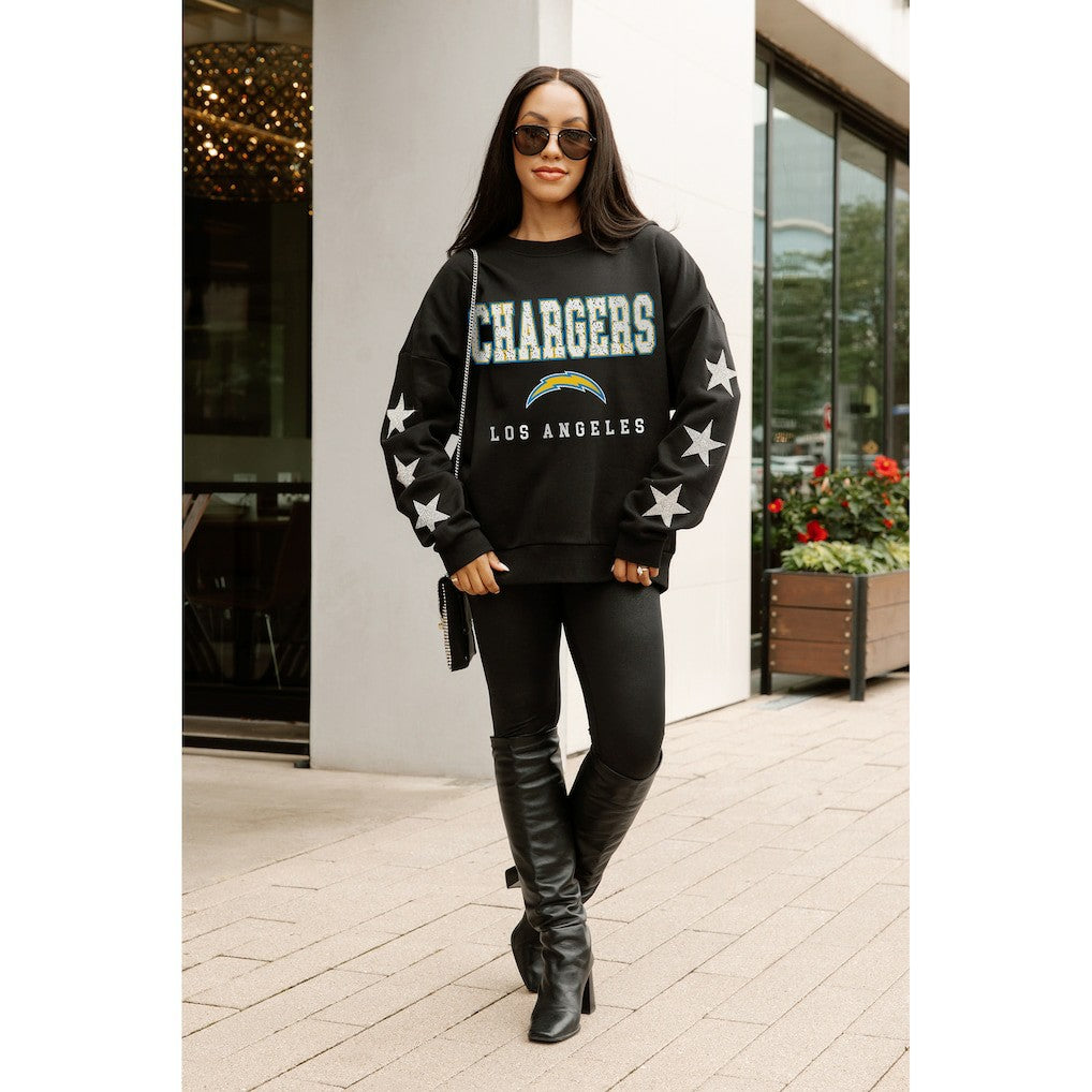Gameday Couture Women's Velocity Relaxed Rhinestone Pullover Sweatshirt - Los Angeles Chargers
