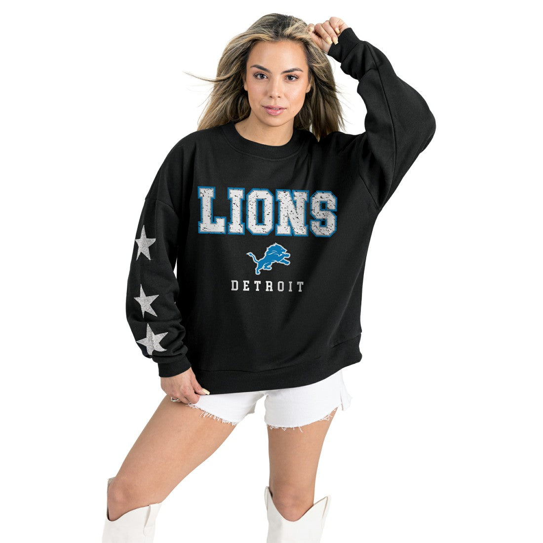 Gameday Couture Women's Velocity Relaxed Rhinestone Pullover Sweatshirt - Detroit Lions