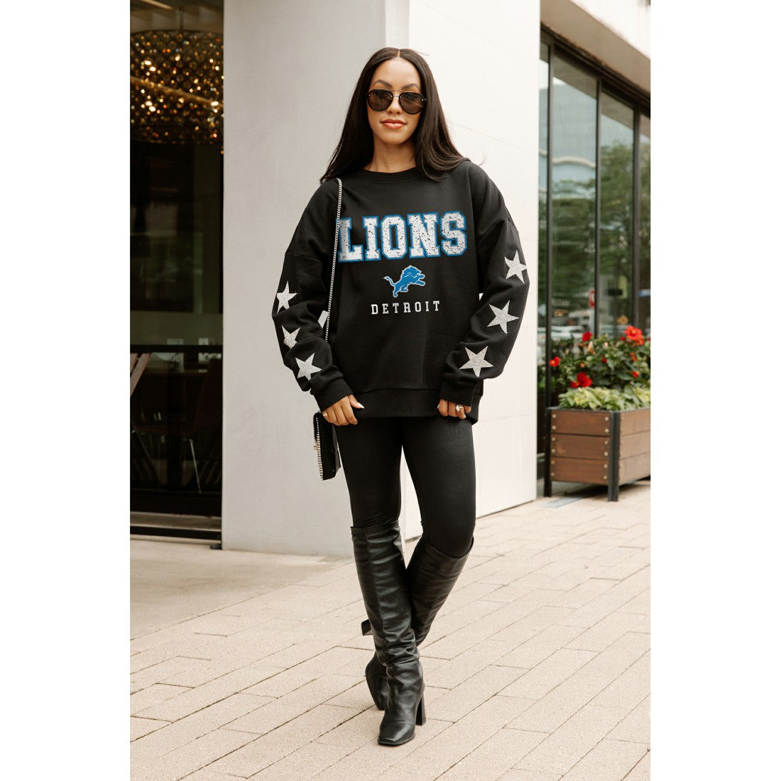 Gameday Couture Women's Velocity Relaxed Rhinestone Pullover Sweatshirt - Detroit Lions