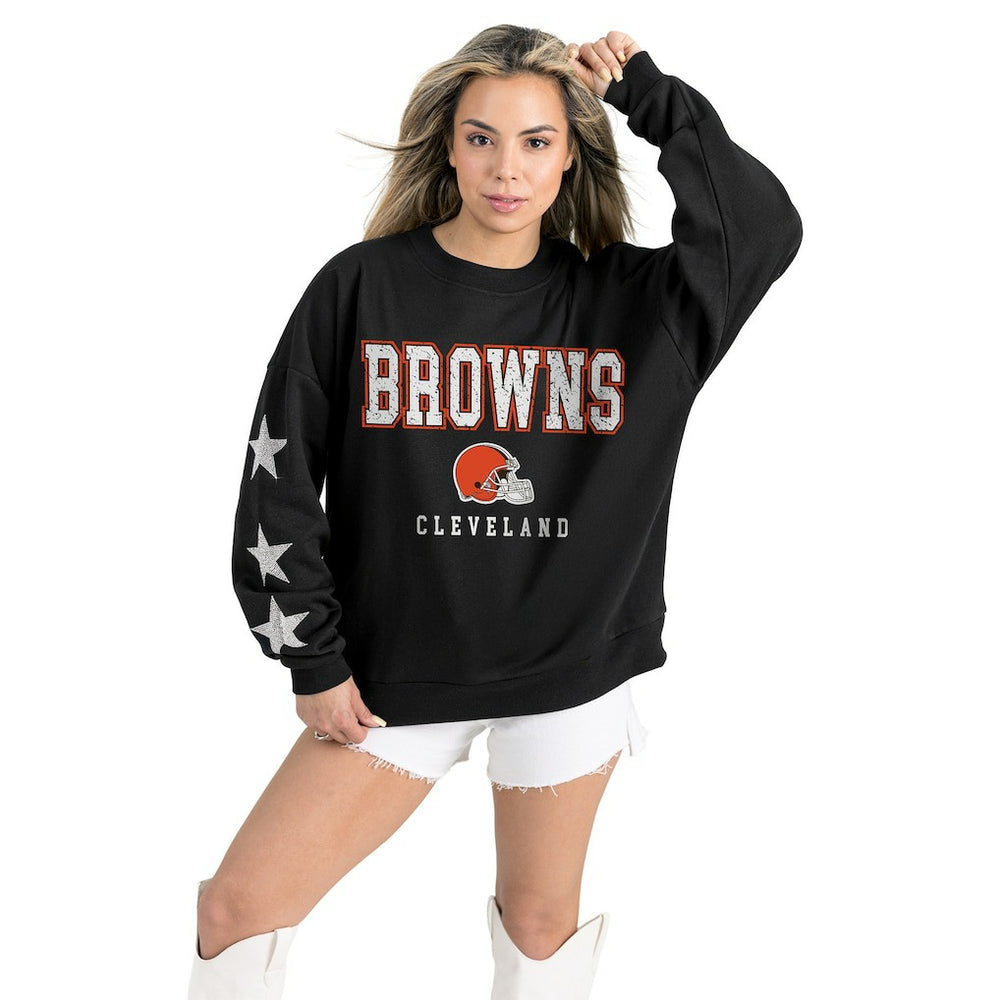 Gameday Couture Women's Velocity Relaxed Rhinestone Pullover Sweatshirt - Cleveland Browns