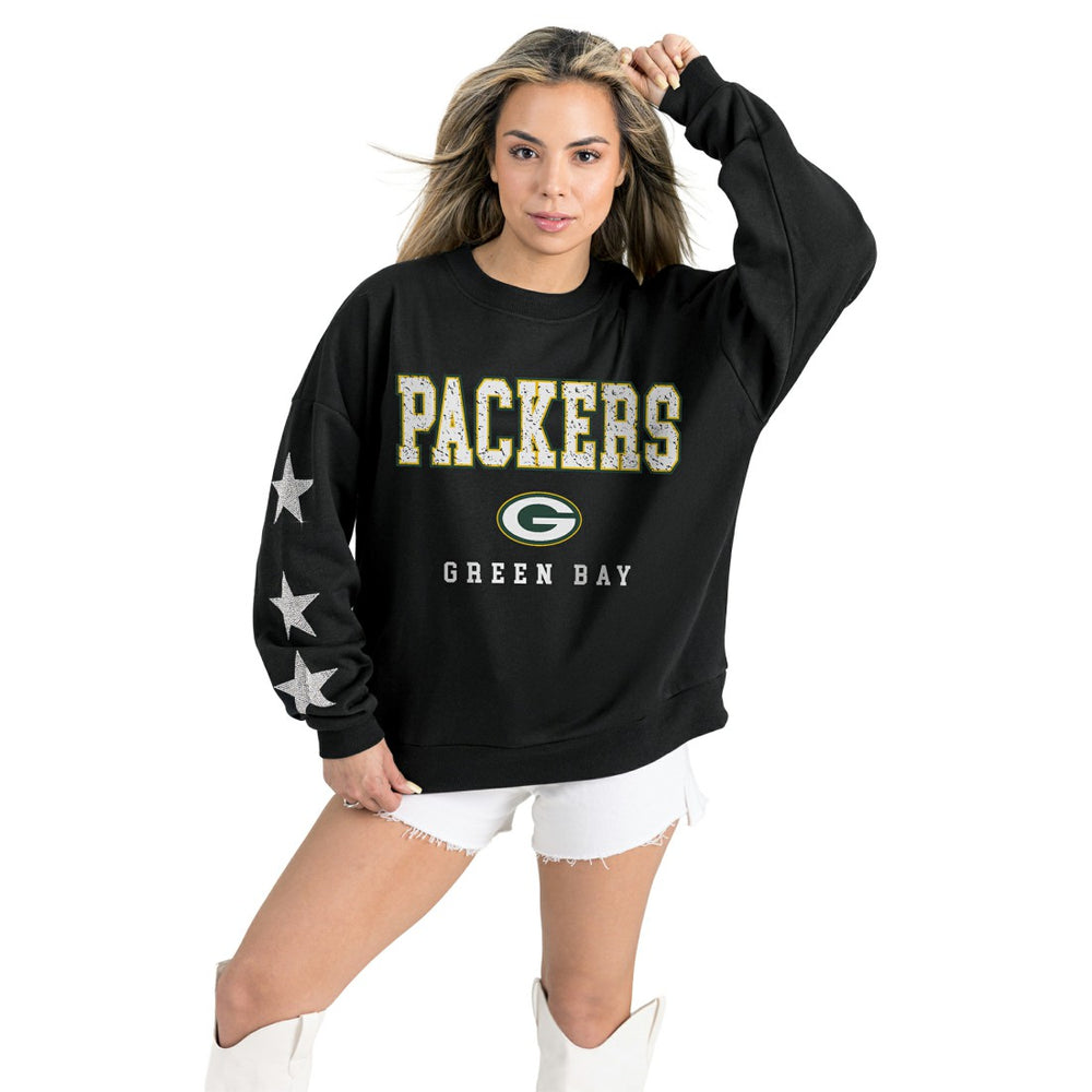 Gameday Couture Women's Velocity Relaxed Rhinestone Pullover Sweatshirt - Green Bay Packers