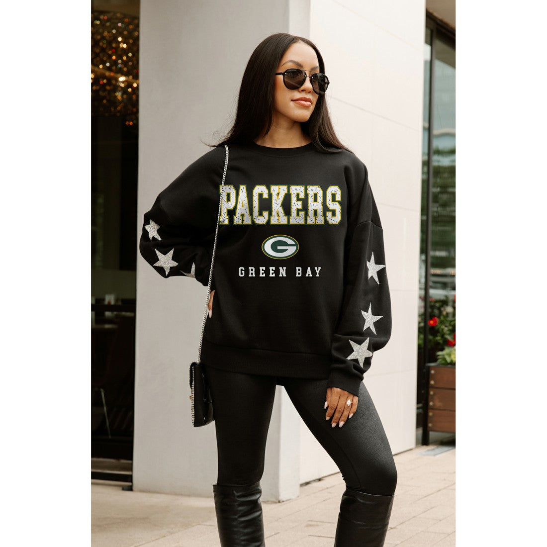 Gameday Couture Women's Velocity Relaxed Rhinestone Pullover Sweatshirt - Green Bay Packers